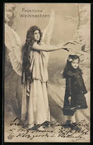 AK Weihnachten, Schutzengel bewacht Mädchen am Wald