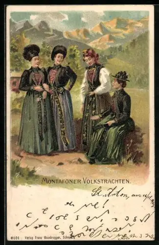 Lithographie Montafoner Volkstrachten