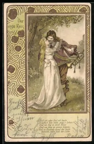 Lithographie Der erste Kuss des Trompeters von Säckingen, Behüt Dich Gott!