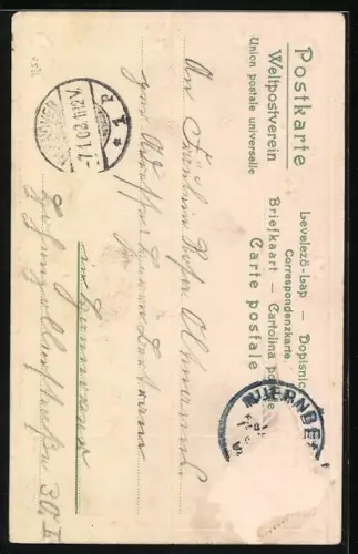 Lithographie Der erste Kuss des Trompeters von Säckingen, Behüt Dich Gott!