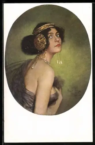 Künstler-AK sign. C. v. Pausinger: Salome mit langen Ohrringen