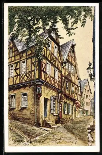 Künstler-AK Linz /Rh., Mühlenstrasse