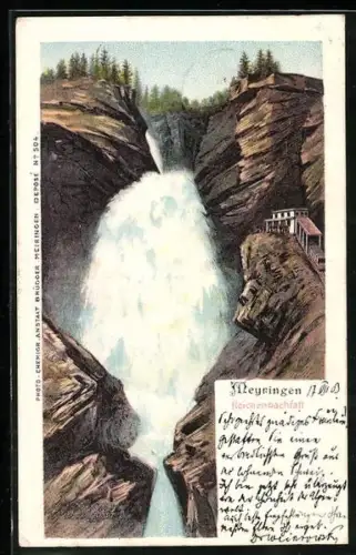 Lithographie Meyringen, Wasserfall Oberster Reichenbachfall