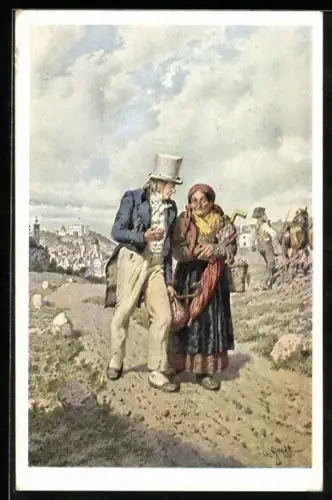 Künstler-AK Alois Greil: Franz Stelzhamer und seine Mutter