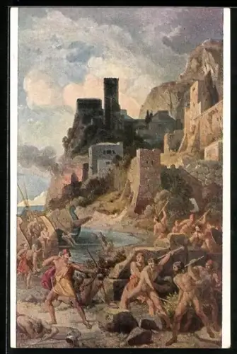 Künstler-AK Odysseus - Kampf mit den Kikonen