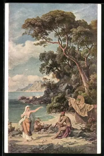 AK Odyssee, Odysseus wird von der Nymphe Kalypso zur Heimat entsandt