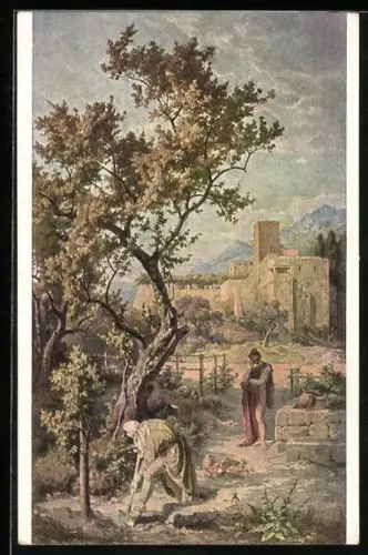 AK Odysseus bei seinem Vater Laertes, Fr. Prellers Odyssee-Landschaften