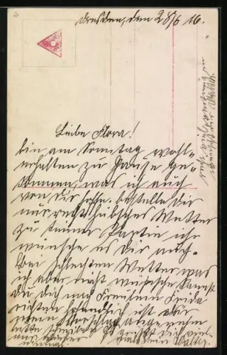 AK junge Frau lehnt sich an ein Kreuz, Glaube, Allegorie