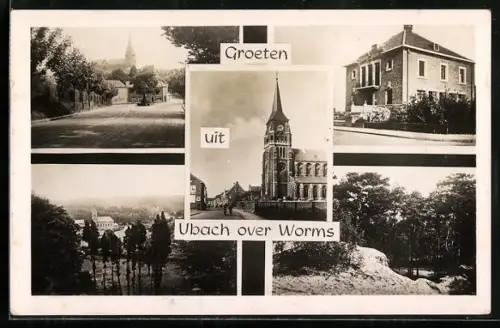 AK Ubach over Worms, Kirche, Strassenpartie, Ortspartie