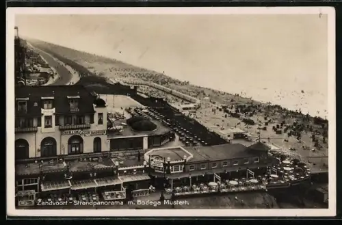 AK Zandvoort, Strandpanorama mit Bodega Mustert