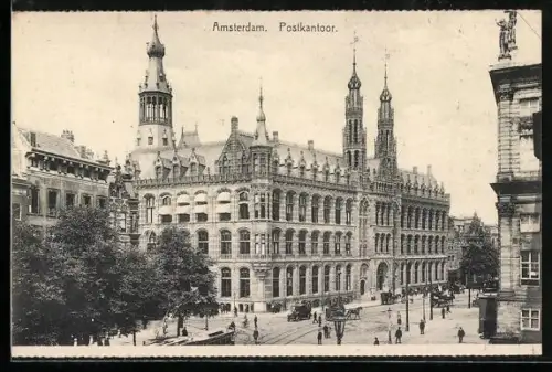 AK Amsterdam, Postkantoor, Strassenbahn