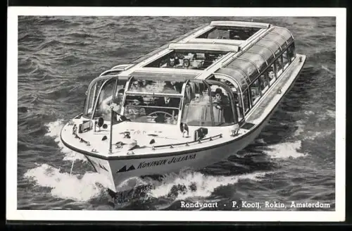 AK Amsterdam, Rondvaart, Dampfer Koningin Juliana, P. Kooij, Rokin