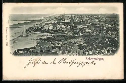 AK Scheveningen, Panorama mit Kirche