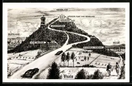 Künstler-AK Vaals, Hotel Bellevue, Uitzichttoren & Panorama Aken
