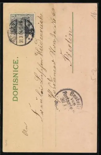 Künstler-AK Pärchen hält sich auf einer Wiese an den Händen, Jugendstil