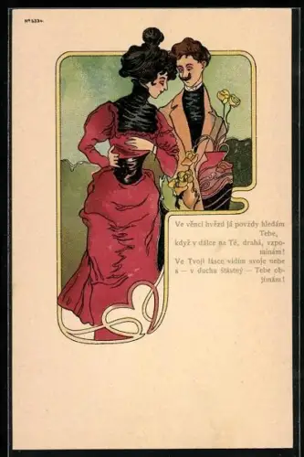 Künstler-AK Herr legt einer Dame den Arm um die Hüfte, Jugendstil