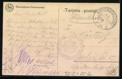 AK Mann mit Kescher auf Motorrad jagt Hasen, Continental-Banden