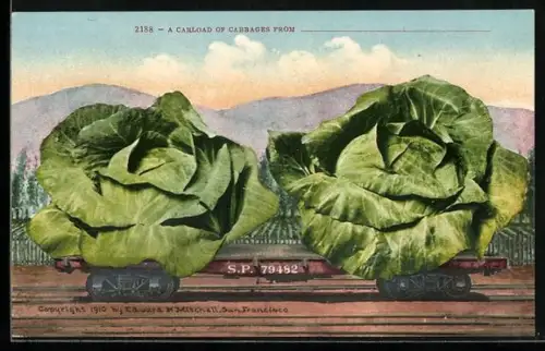 AK A carload of cabbages, Salatköpfe auf Eisenbahnwaggon