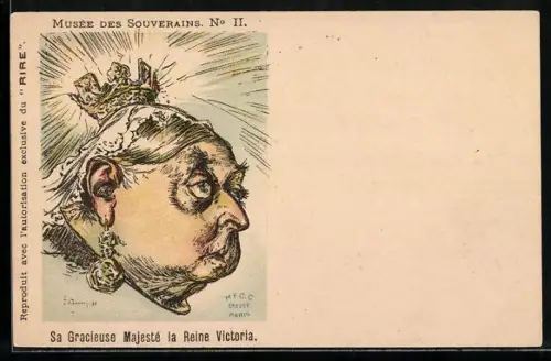 Künstler-AK Karikatur von Queen Victoria von England mit Krone