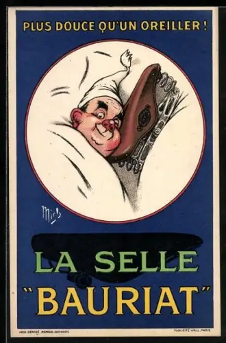 Künstler-AK Jean-Marie Michel Liebeaux: Reklame für Fahrradsattel, La Selle Bauriat