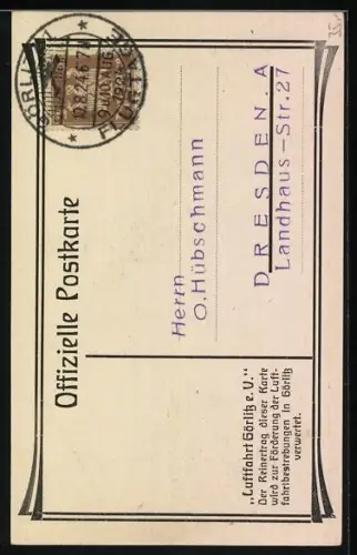 Künstler-AK Görlitz, Flugtage 1924, Flugzeug über der Stadt