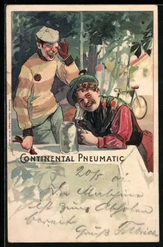 AK Reklame für Fahrradreifen von Continental Pneumatic, Paar auf Fahrradtour macht Rast