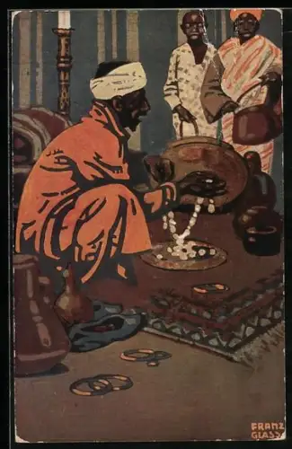 Künstler-AK sign.Franz Glass: München, Ausstellung 1910, Arabischer Händler