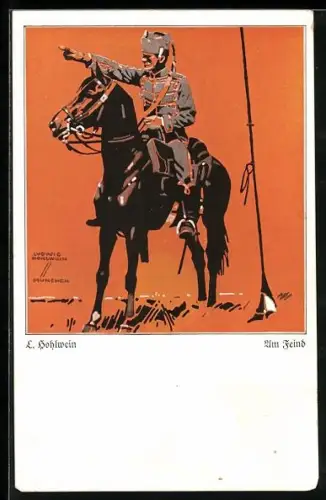 Künstler-AK Ludwig Hohlwein: Husar sondiert Lage des Feindes