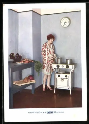 AK Hanni Weisse am AEG Kochherd, Reklame