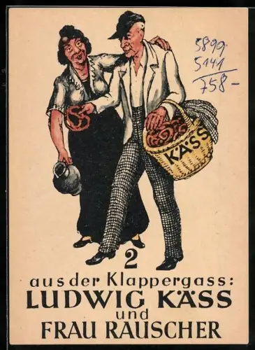 AK Alt-Frankfurt, 2 aus der Klappergass: Ludwig Käss und Frau Rauscher