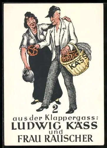 AK Alt-Frankfurt, 2 aus der Klappergass: Ludwig Käss und Frau Rauscher