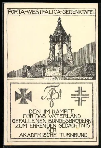 Künstler-AK Porta-Westfalica, Gedenktafel des Akademischen Turnbundes