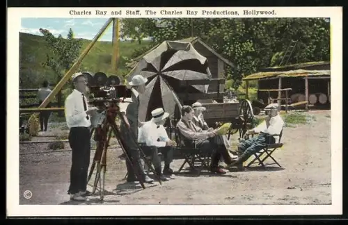 AK Charles Ray and Staff, The Charles Ray Productions, Hollywood, Fotoapparat, Filmszene