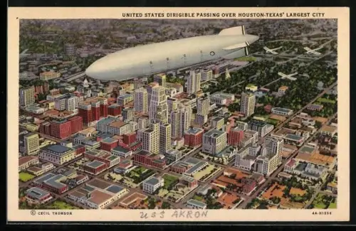 AK Houston, TX, Zeppelin über der Stadt