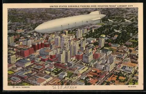 AK Houston, TX, Zeppelin über der Stadt