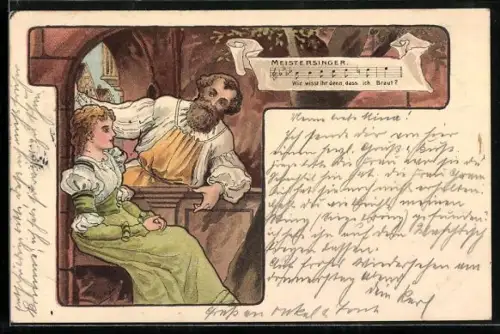 Künstler-Lithographie H. Fründt: Wagner`s Meistersinger, Jugendstil