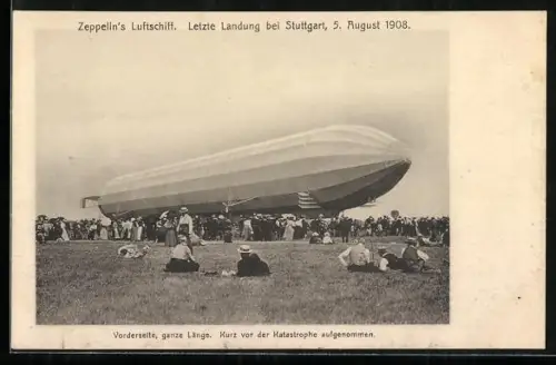 AK Stuttgart, Zeppelins Luftschiff vor der Katastrophe, Landung am 05.08.1908