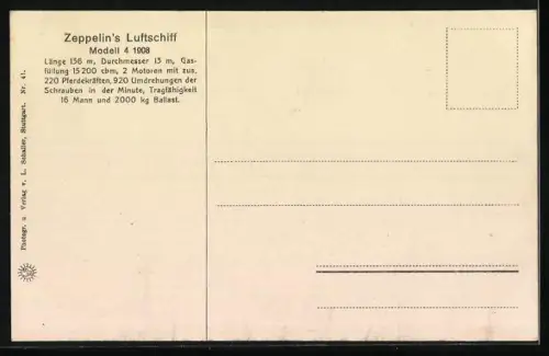 AK Stuttgart, Zeppelins Luftschiff vor der Katastrophe, Landung am 05.08.1908