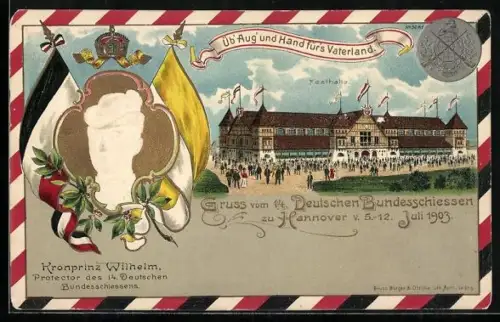 Lithographie Hannover, 14. Deutsches Bundesschiessen 1903, Festhalle, Kronprinz Wilhelm