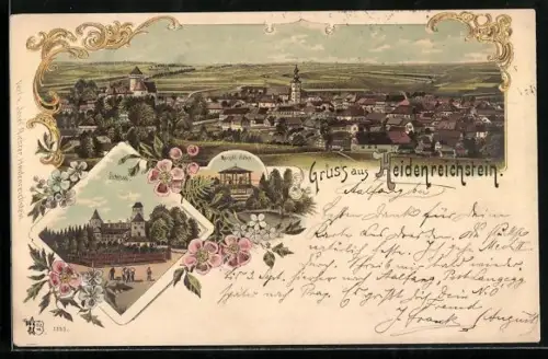 Lithographie Heidenreichstein, Schloss, Margilt-Höhe, Gesamtansicht