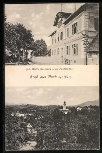AK Puch bei Weiz, Joh. Gössl`s Gasthaus zum Feldseppel, Ortsansicht