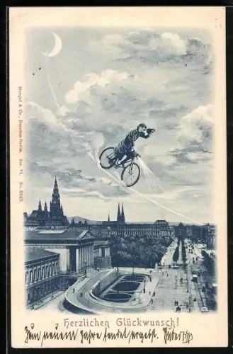 AK Wien, Fliegende Radfahrerin über dem Parlament