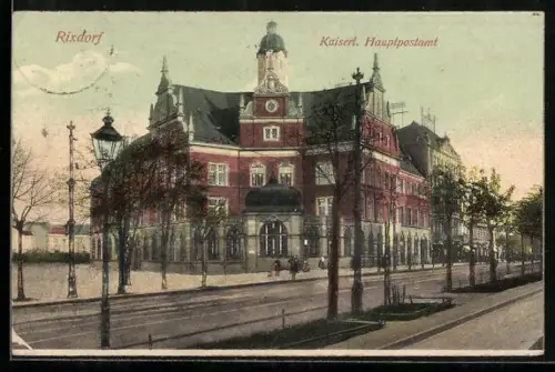 AK Berlin-Rixdorf, Kaiserliches Hauptpostamt mit Strasse