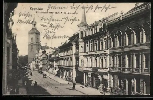 AK Berlin-Spandau, Potsdamerstrasse mit Nicolaikirche