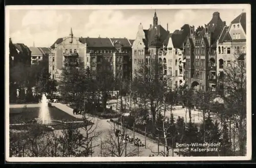 AK Berlin-Wilmersdorf, Kaiserplatz mit Brunnen aus der Vogelschau
