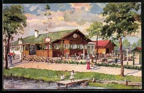 Künstler-AK Richard Wagner: Gastwirtschaft Obergrashof mit Leuten