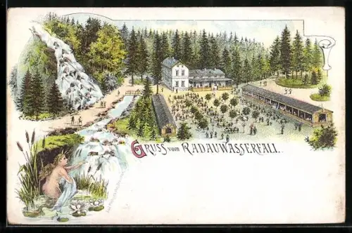Lithographie Bad Harzburg, Gasthaus am Radauwasserfall