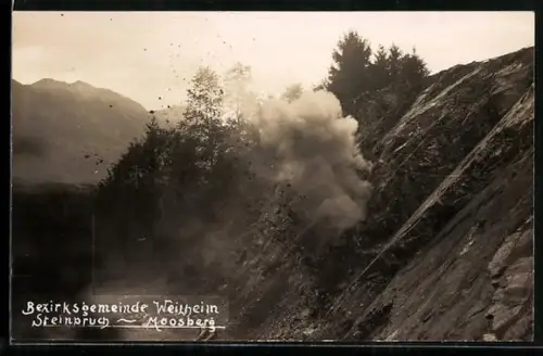 AK Murnau, Steinbruch Moosberg während einer Sprengung