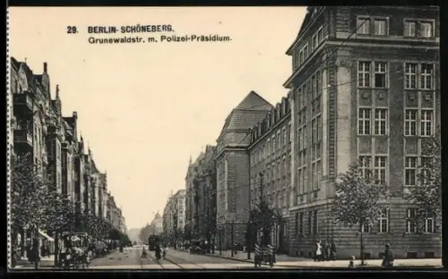 AK Berlin-Schöneberg, Partie an der Grunewaldstrasse mit Polizei-Präsidium