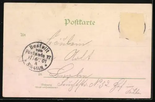 Lithographie Friedrichshagen, Sommerfest der kath. Vereine 1901, Restaurant Ravensteiner Mühle, Gebäudepanorama, Turm